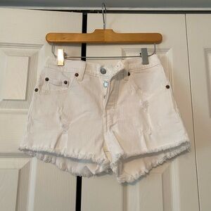 Levi's White Frayed Hem High-Rise Denim Shorts